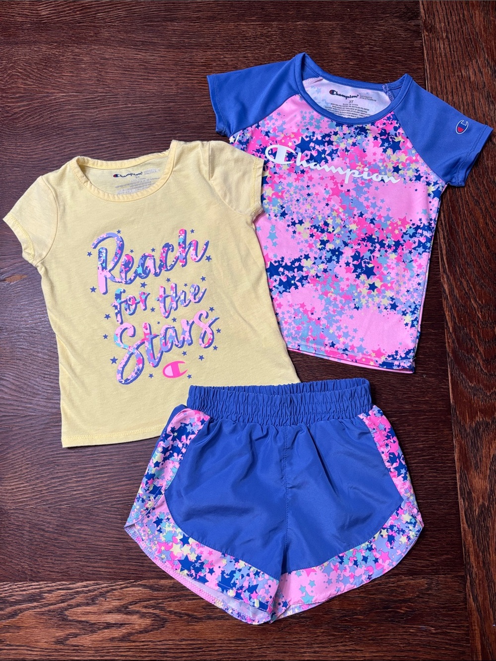 Champion Girls' Pink, Blue & Yellow Star-Print Athletic Set Girl’s Sz 3T